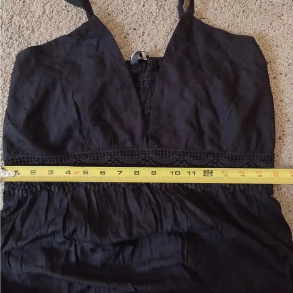 - Black Boheme Maxi Dress Adjustable Spaghetti Straps Lace Detail Size L - Picture 10 of 11